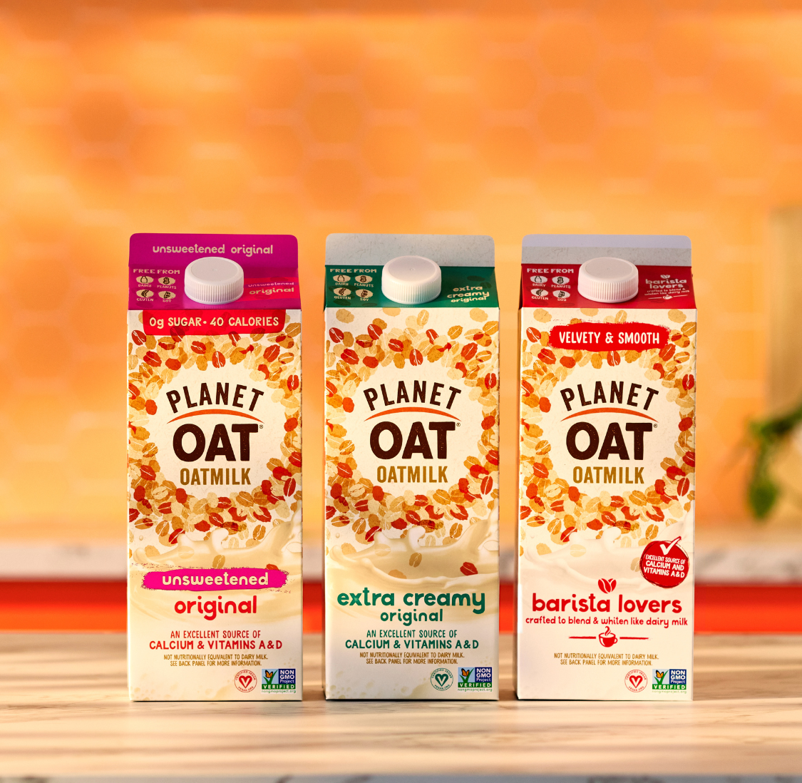 Planet Oat Oatmilk products on a countertop