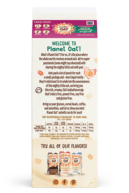 Planet Oat Oatmilk Unsweetened Extra Creamy 52oz Back