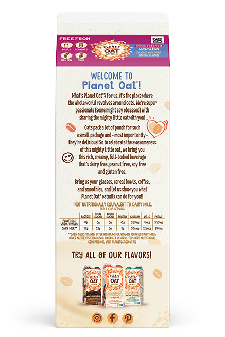 Planet Oat Oatmilk Unsweetened Vanilla 52oz Back