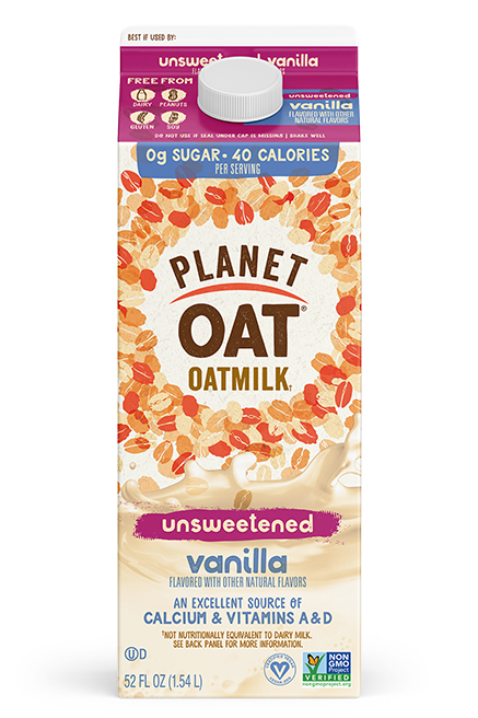 Planet Oat Oatmilk Unsweetened Vanilla 52oz Front