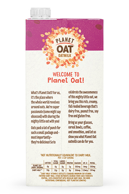 Planet Oat Unsweetened Original Oatmilk Aseptic 32oz Back