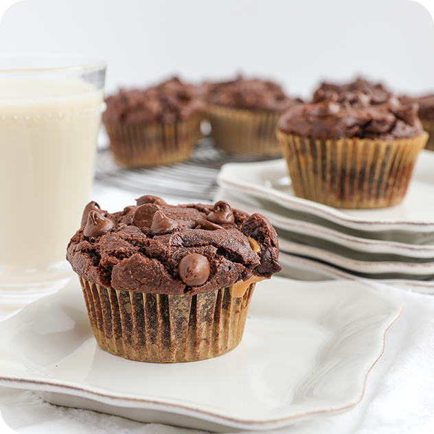double chocolate peanut butter surprise muffins