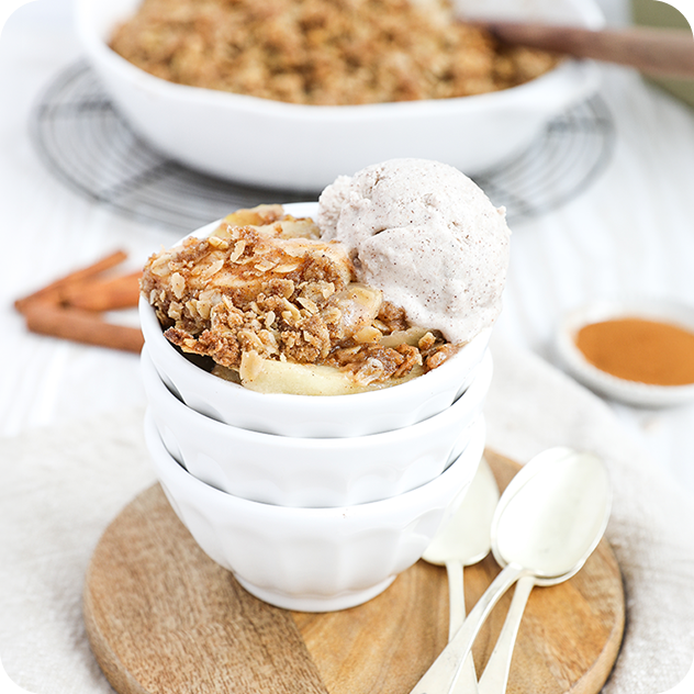 maple apple crisp with spiced oat ice cream