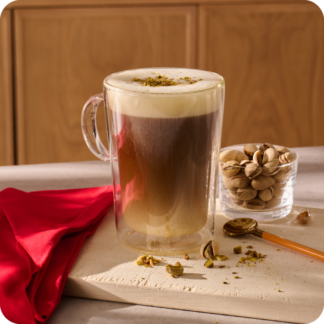 pistachio oatmilk latte