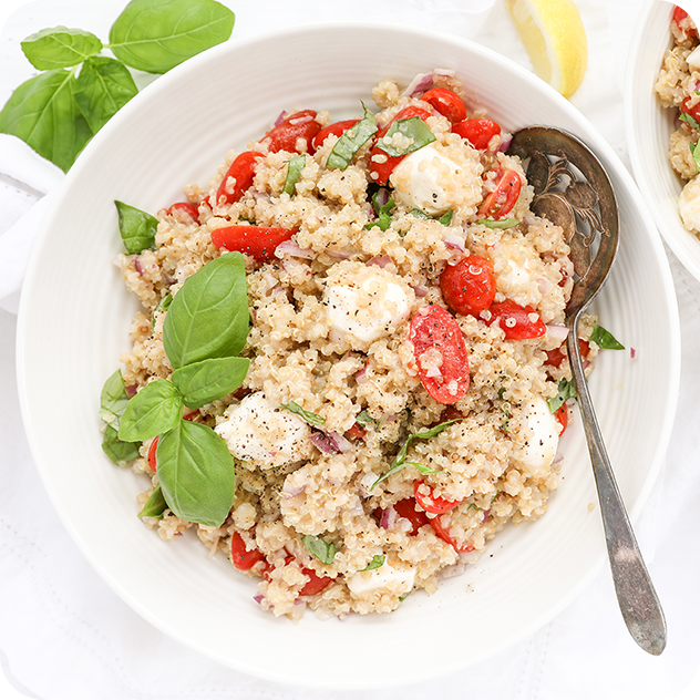 summer quinoa salad with creamy lemon dressing